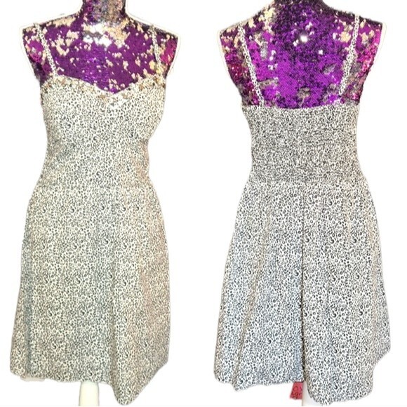 American Rag Large White & Black Leopard print mini dress with gemstone trim - Picture 1 of 4